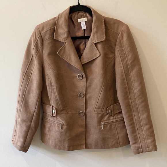 Chico's Jackets & Blazers - Chico’s light brown faux suede Kinsley jacket moto size medium / 8 / 1